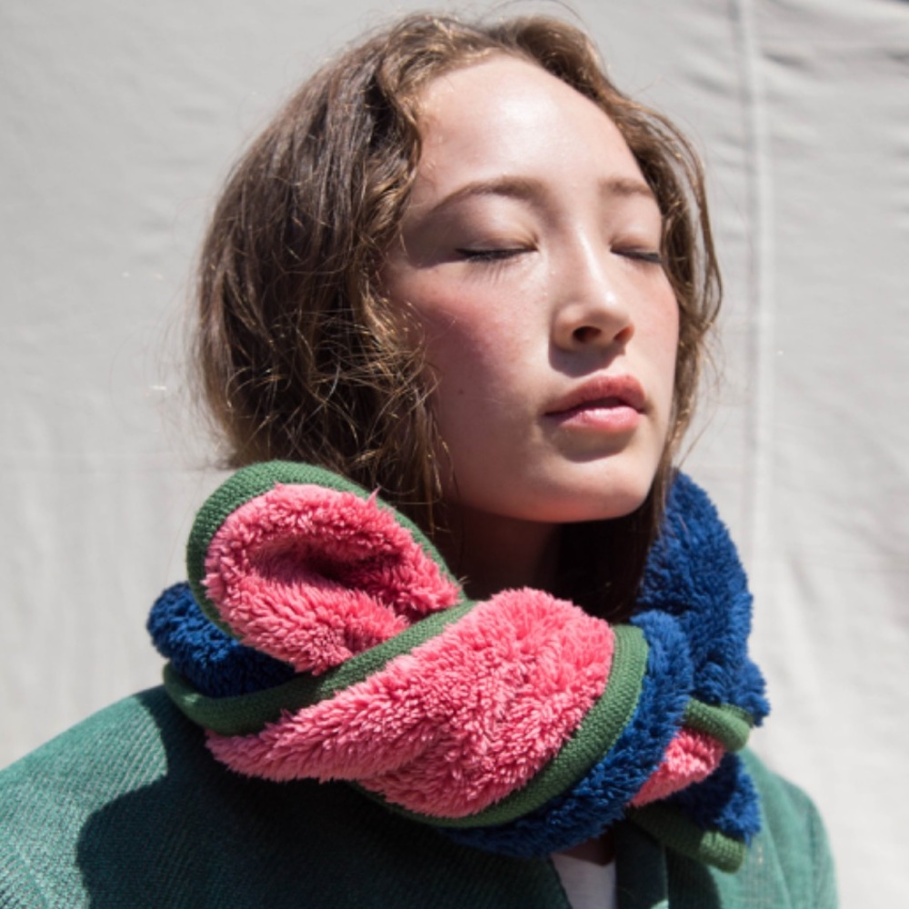 Plush Colorblock Scarf in Navy, Pink & Green - Picture 2 of 6